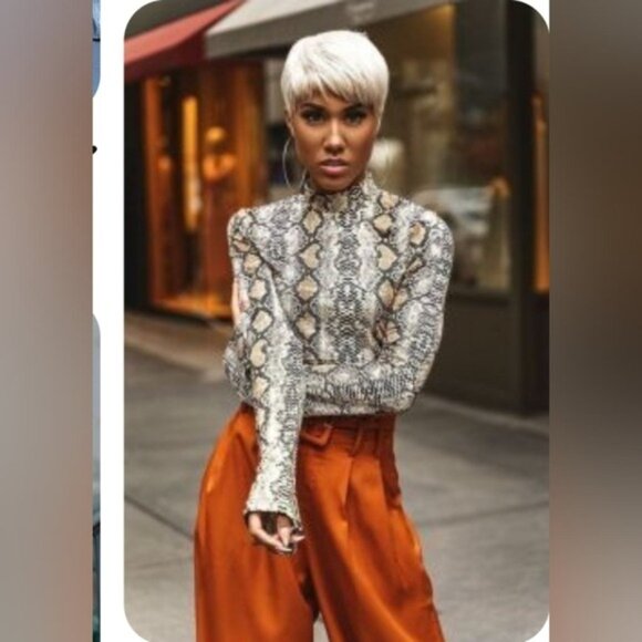 Wrap Top Slinky Snakeskin Long Sleeve Layer Chic - Picture 6 of 15